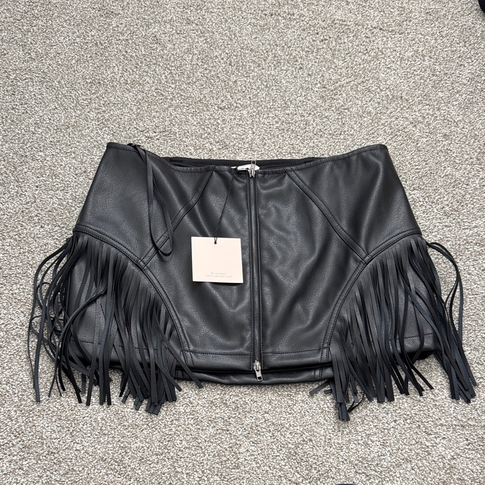 superdown Black Fringe Mini Skirt